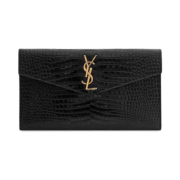 UPTOWN POUCH IN CROCODILE-EMBOSSED SHINY LEATHER - Picture 1 of 7